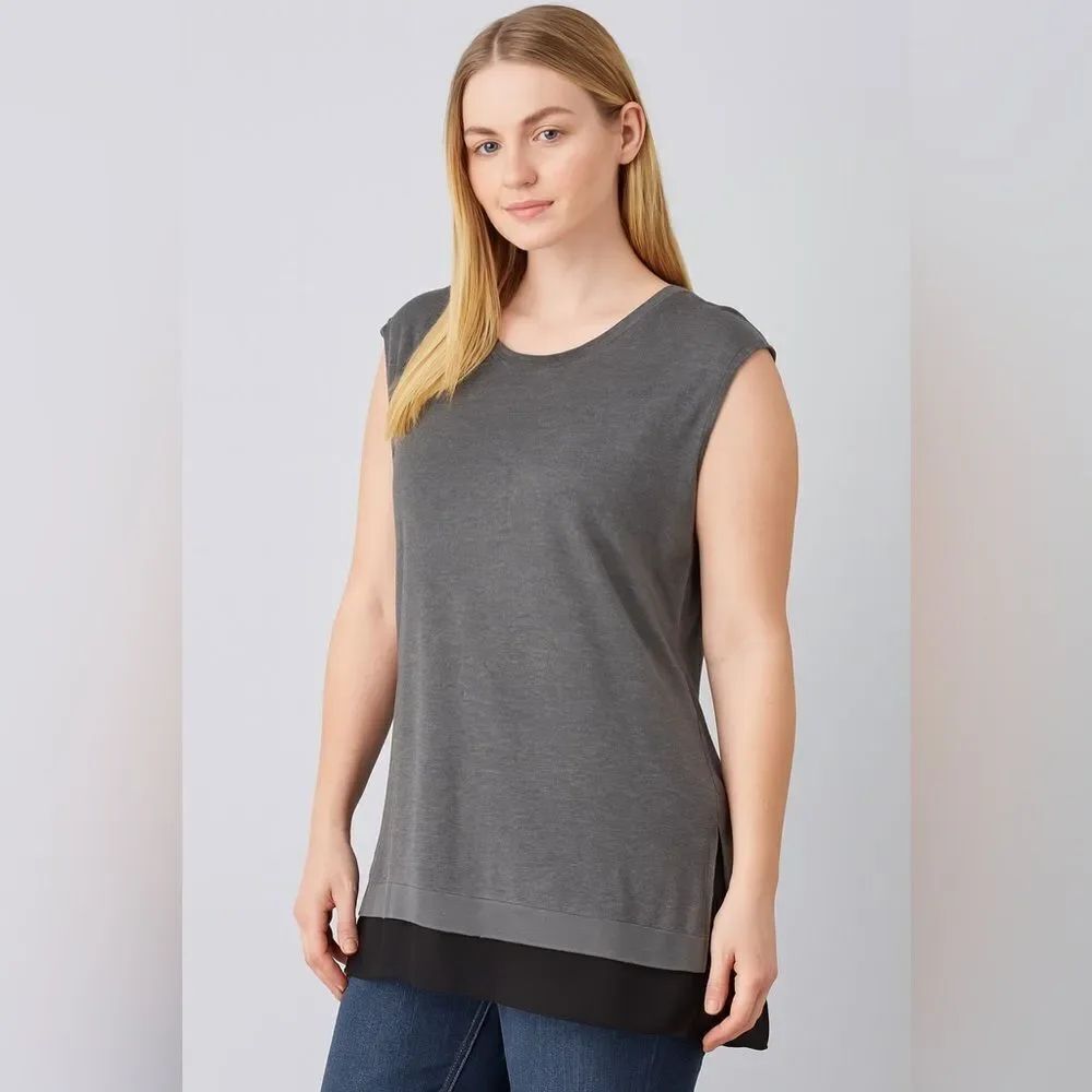 All Saints Gray Black Cap Sleeve Layered Long Tunic Top Size M